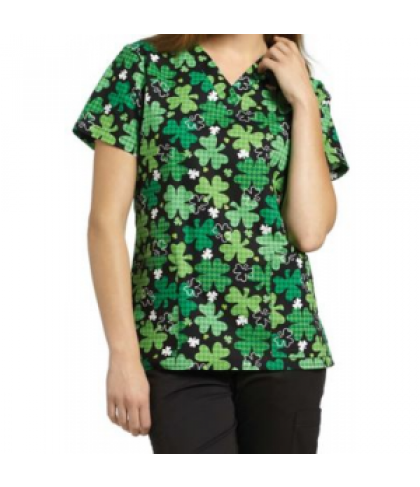 White Cross Lucky Shamrock print scrub top - Lucky Shamrock - L