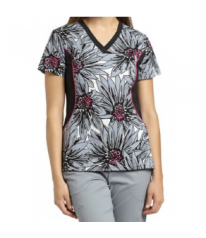 White Cross Big Blooms print scrub top - Big Blooms - S