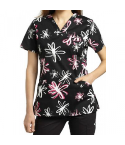 White Cross Flower Power print scrub top - Flower Power - XXS