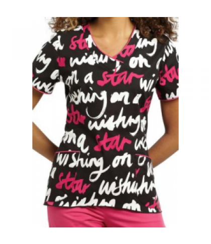 White Cross Wishing On A Star print scrub top - Wishing On A Star - L