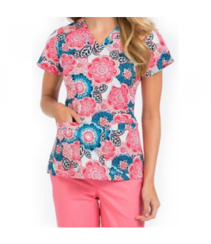 MC2 by Med Couture Niki Floral Getaway v-neck print scrub top - Floral Getaway - XS