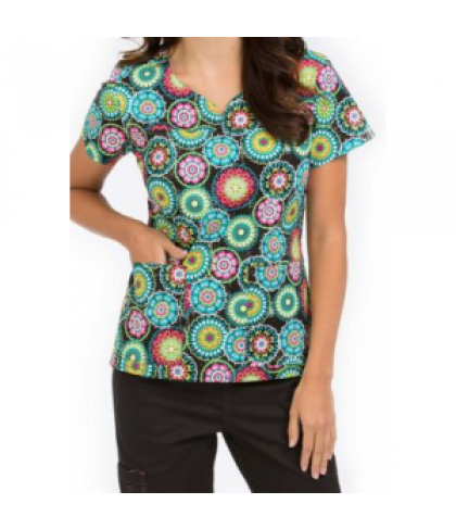 MC2 by Med Couture Lexi Summer Daze notch neck print scrub top - Summer Daze - XS