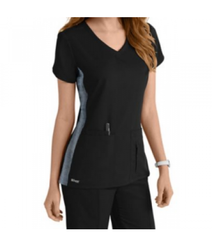 Greys Anatomy grided side panel scrub top - Black/Grid - XS