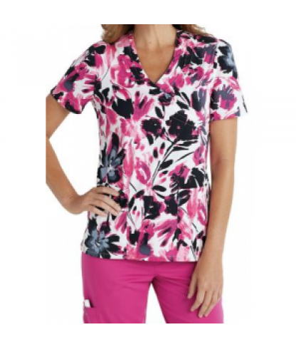 Landau Smart Stretch Emerging Blossoms print scrub top - Emerging Blossoms - XS