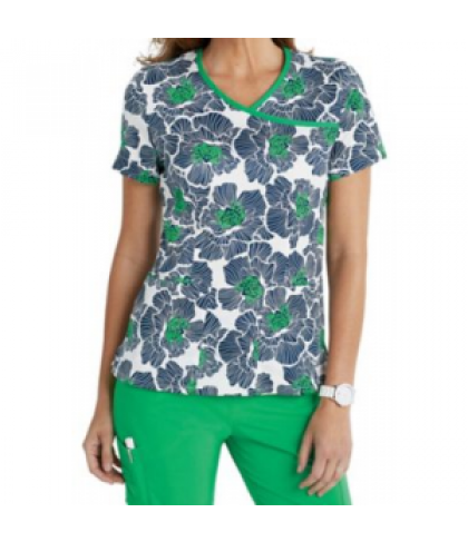 Landau Smart Stretch Floral Pop crossover print scrub top - Floral Pop - M