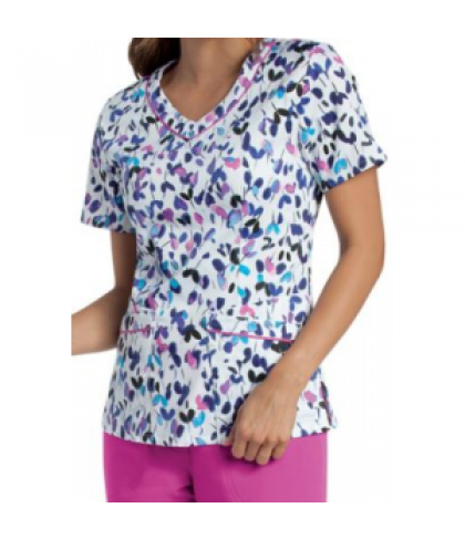 Landau Smart Stretch Fresh Start v-neck print scrub top - Fresh Start - L