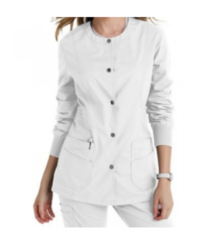Landau for Women prewashed button front scrub jacket - White - M
