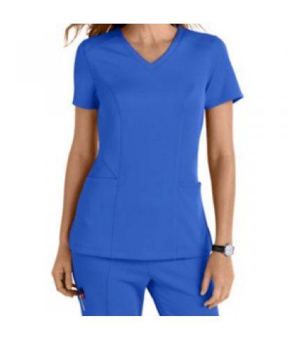 Smitten Bliss Rock Star knit v-neck scrub top - Royal - XXS