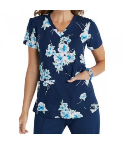 Greys Anatomy Blueberry Flower v-neck print scrub top - Blueberry Flower - 2X