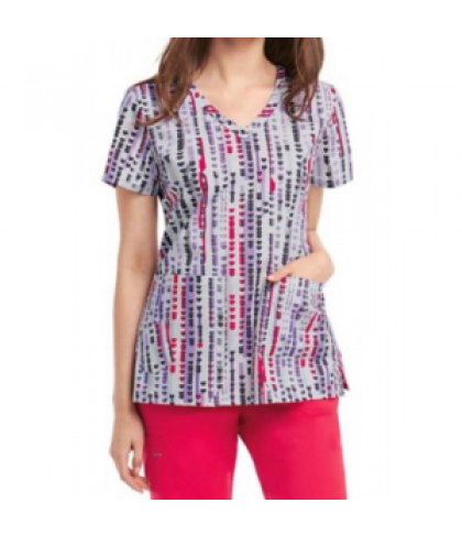 KD110 Cherry Heart v-neck print scrub top - Cherry Heart - XS