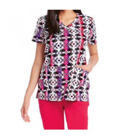 KD110 Ombre Tribal v-neck print scrub top - Ombre Tribal - XS