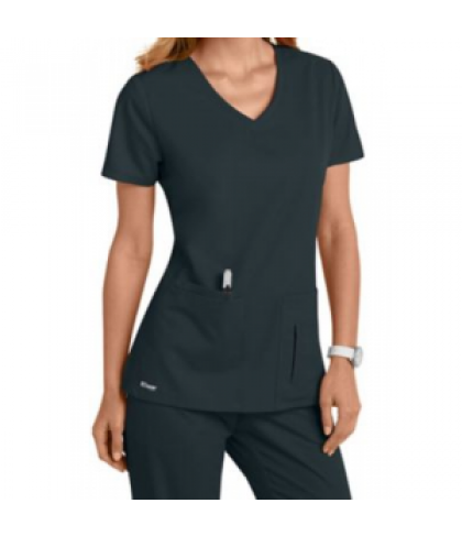 Greys Anatomy 4 pocket crossover v-neck scrub top - Steel - M