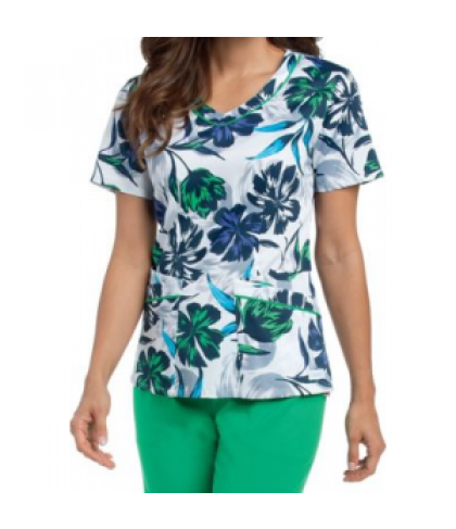 Landau Smart Stretch Flower Shower v-neck print scrub top - Flower Shower - S