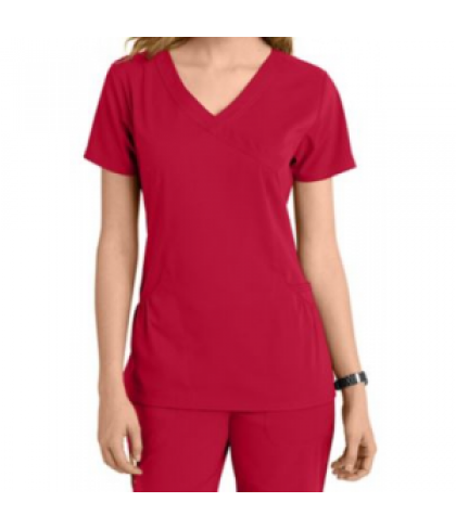 KD110 Kellie mock wrap scrub top - Cherry - XXS