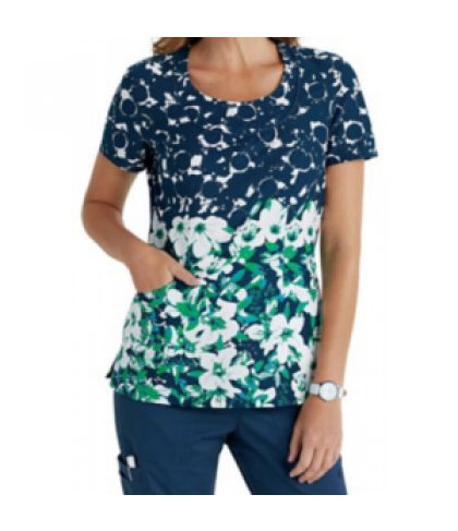 Landau Smart Stretch Floral Escape round neck print scrub top - Floral Escape - L