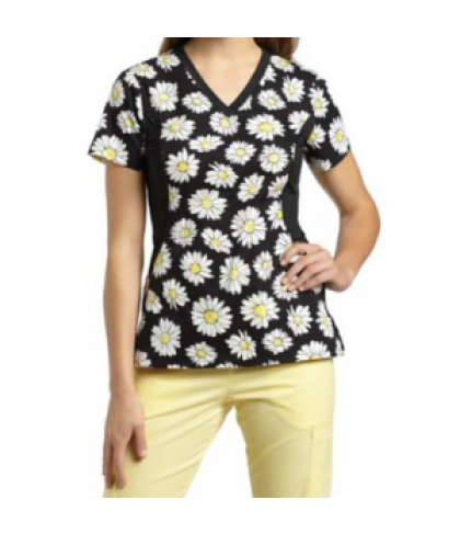 White Cross Dipity Daisy print scrub top - Dipity Daisy - M