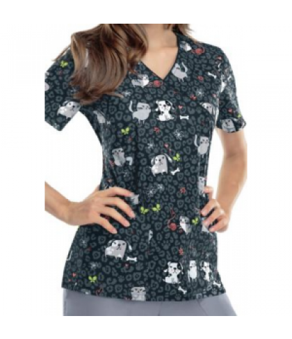 Cherokee Furry Friends print scrub top - Furry Friends - 2X