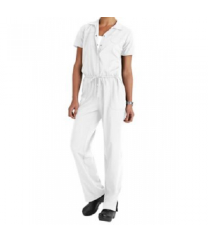 KD110 5-pocket jumpsuit with collar - White - L