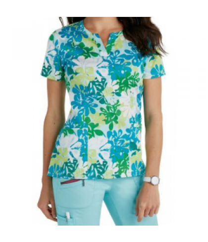 Beyond Scrubs Seaflowers Pool print scrub top - Seaflowers Pool - L