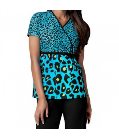 Cherokee Runway Spotted In Blue mock-wrap print scrub top - Spotted In Blue - XS