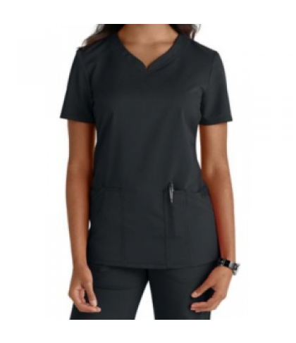 Code Happy v-neck scrub top with Certainty - Pewter - M