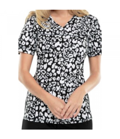 Cherokee Flexibles Etched Leopard Black print scrub top - Etched Leopard Black - M