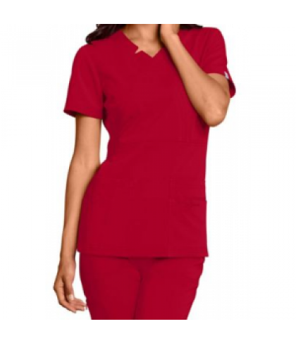 Sapphire mock wrap v-neck scrub top with Certainty - Ruby Red - S