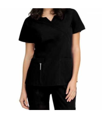 Peaches Natalie banded crossover notched neck scrub top - Black - 2X