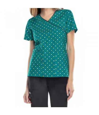 Cherokee Dots For Sure Teal print scrub top - Dots For Sure Teal - XS