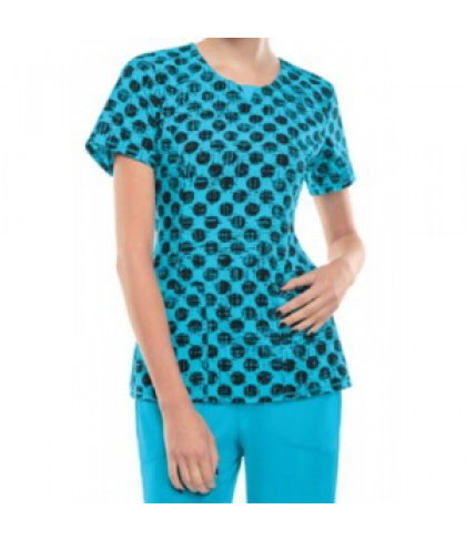 Infinity by Cherokee Dot Pursuit Turquoise print scrub top with Certainty - Dot Pursuit Turquoise - XS