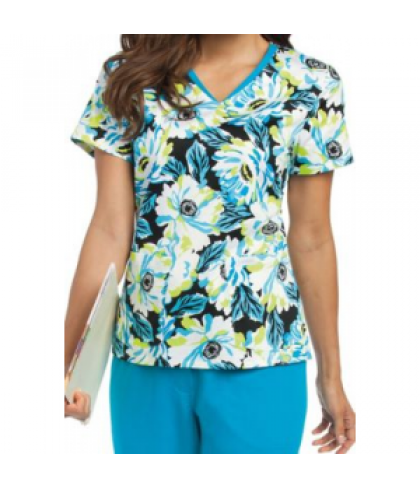 Landau Smart Stretch Vivid Blooms v-neck print scrub top - Vivid Blooms - M