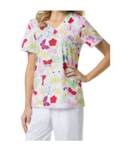 Zoe + Chloe Flutter mock wrap print scrub top - Flutter - M