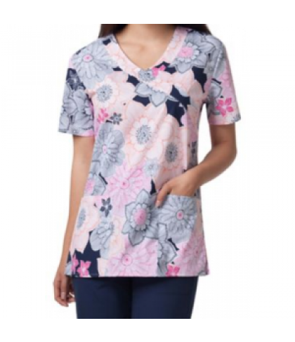 Zoe + Chloe Pop Floral mock wrap print scrub top - Pop Floral - L