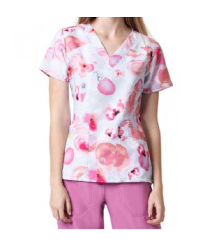 WonderWink Four-Stretch Pink Enough crossover print scrub top - Pink Enough - M