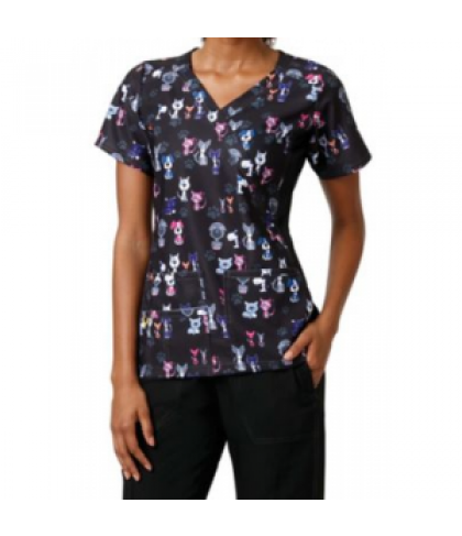 WonderWink Four-Stretch Wuff Waggin' crossover print scrub top - Wuff Waggin - M