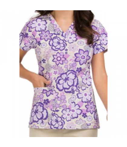 MC2 by Med Couture Niki Easy Breezy v-neck print scrub top - Easy Breezy - L