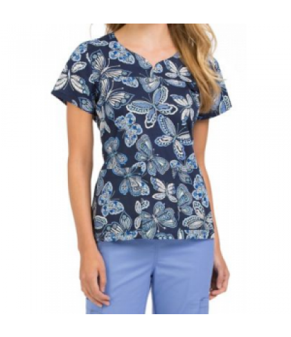 MC2 by Med Couture Lexi All Abuzz notch neck print scrub top - All Abuzz - M