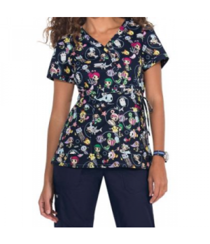 Koi Kathryn Deep Sea Friends mock wrap print scrub top - Deep Sea Friends - L