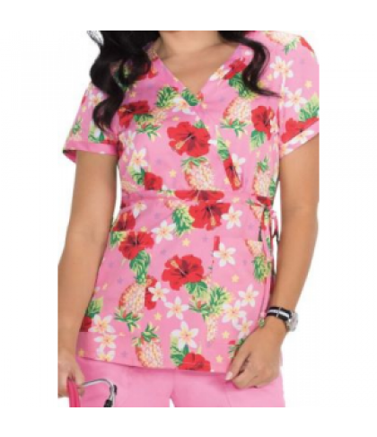 Koi Kathryn Pina Colada mock wrap print scrub top - Pina Colada - S