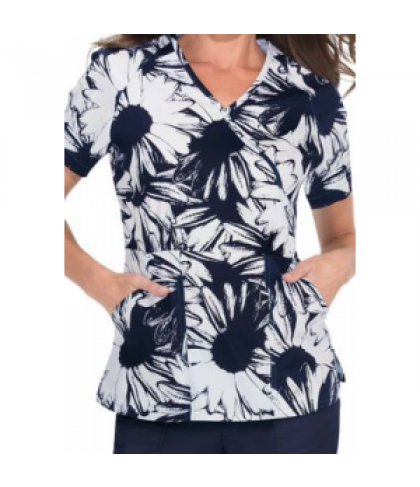 Koi Joelle Summer Sunflowers mock wrap print scrub top - Summer Sunflowers - L