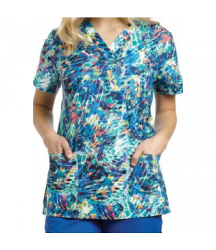 White Cross Reflections v-neck print scrub top - Reflections - S