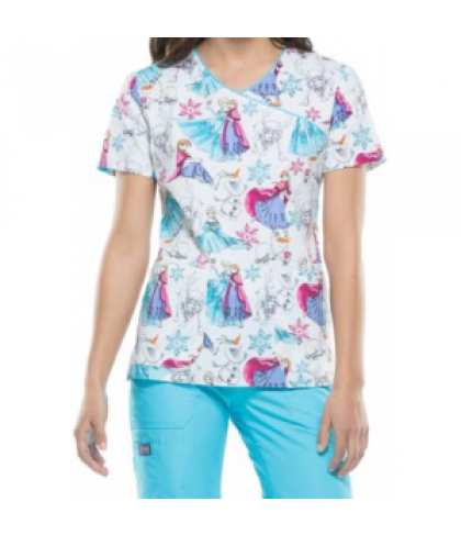 Cherokee Tooniforms Frozen Party print scrub top - Frozen Party - XL