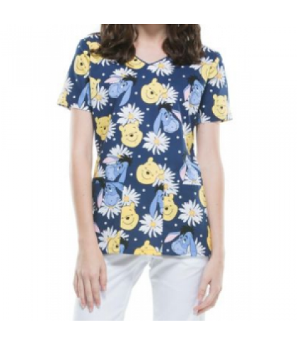 Cherokee Tooniforms Dot's Pooh and Eeyore print scrub top - Pooh and Eeyore - S