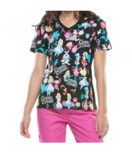 Cherokee Tooniforms Alice's Tea Party print scrub top - Alices Tea Party - L