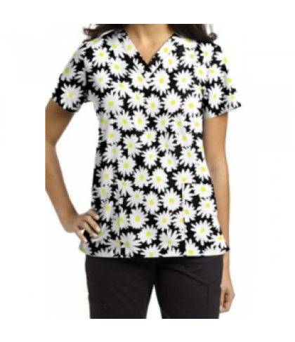 3-2-1 Scrubs Marguerite v-neck print scrub top - Marguerite - M