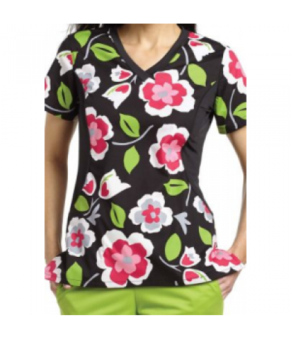 White Cross Matisse Blooms v-neck print scrub top - Matisse Blooms - S