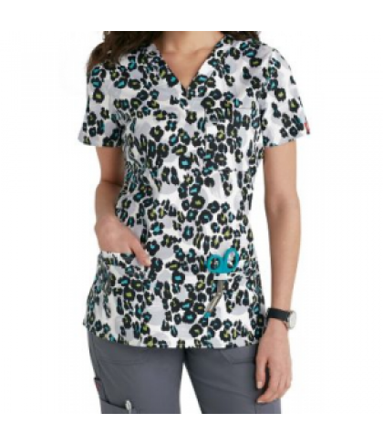 Dickies Gen Flex Here Kitty v-neck print scrub top - Here Kitty - L