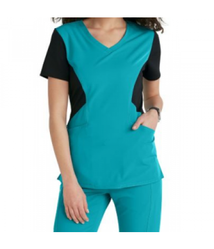 Careisma by Sofia Vergara Fearless color block scrub top - Aqua Rush/Black - XL