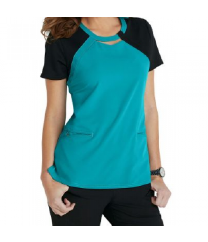 Careisma by Sofia Vergara Fearless keyhole color block scrub top - Aqua Rush/Black - 5X