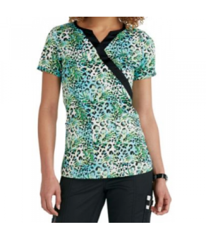 Beyond Scrubs Fern mock wrap print scrub top - Fern Pool - S